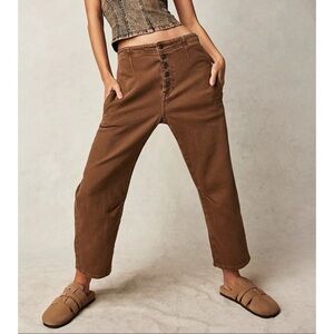 New Free People Osaka Barrel Jeans Mid Rise We The Free in Tee Bark Brown 24
